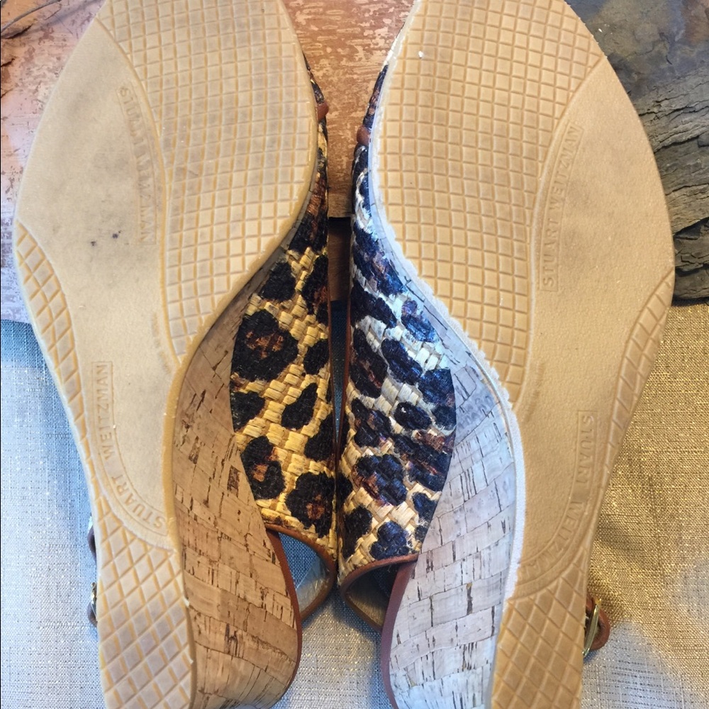 Stuart Weitzman Animal Print Wedge Sandals 7.5 - Picture 10 of 11